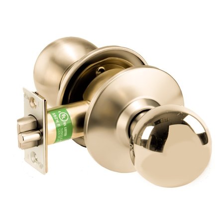 ARROW Grade 1 Passage Cylindrical Lock, Ball Knob, Non-Keyed, Bright Brass Finish, Non-handed HK01-BB-605